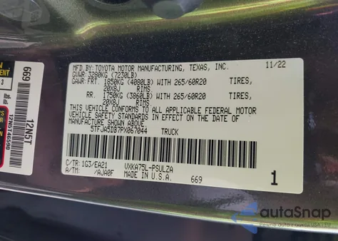 2023 Toyota Tundra Limited from USA, damaged, VIN 5TFJA5DB7PX067044